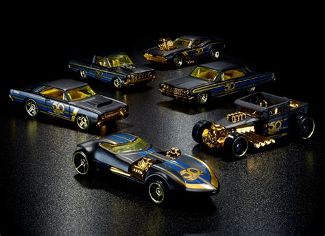 Hot Wheels 50th Anniversary Black Gold Edition Cars Pack Of