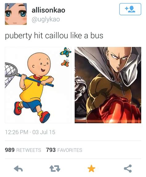 Puberty Hit Caillou Like A Bus One Punch Man Know Your Meme
