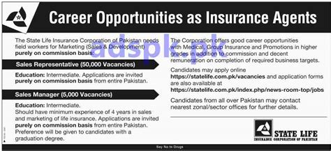 Apply to insurance agent, medicare agent, inside sales representative and more! 55000 Jobs State Life Insurance Corporation of Pakistan Jobs 2019 for Sales Representative Sales ...