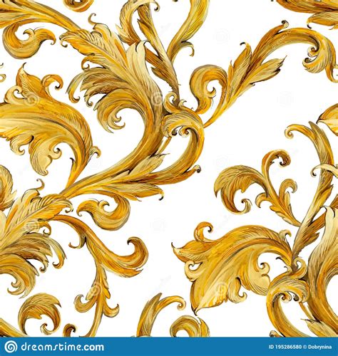 Golden Damask Seamless Pattern Watercolor Baroque Vintage Gold Lace