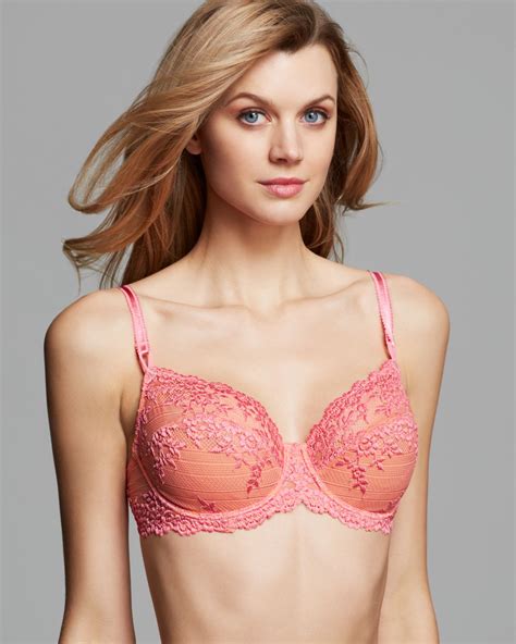 wacoal bra embrace lace unlined underwire in coral pink pink lyst