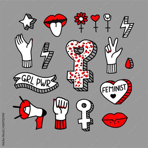 Vector Hand Drawn Set Of Stickers With Feminist Slogan Feminism Hand Drawn Illustration Design