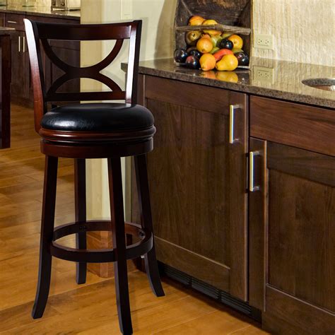 Lavish Home Swivel Wood Bar Stool With Back Dark Wood Finish