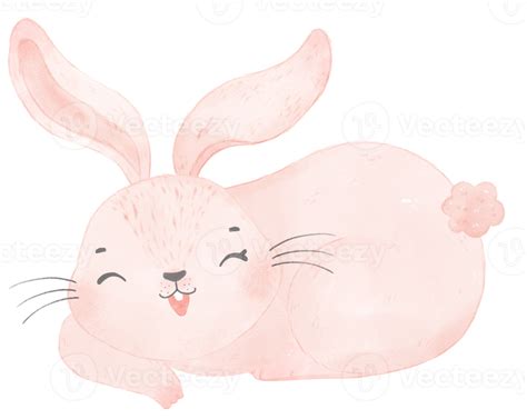 Cute Watercolor Pink Baby Rabbit Bunny Cartoon Animal Hand Painting