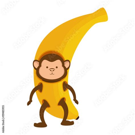 Monkey Wearing Banana Costume Fruit Animal Cartoon Funny Wildlife