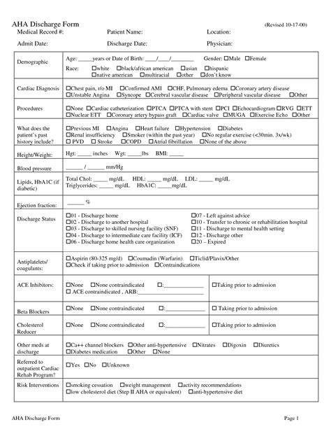 Printable Fillable Hospital Discharge Papers