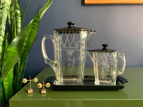 Vintage Glass Pitcher Set With Serving Tray