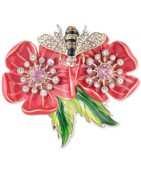 Anne Klein Gold Tone Flower And Bee Crystal Flower Box Pin Created For