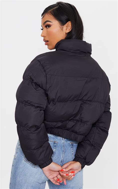 Black Cropped Bubble Button Down Puffer Jacket Prettylittlething Aus