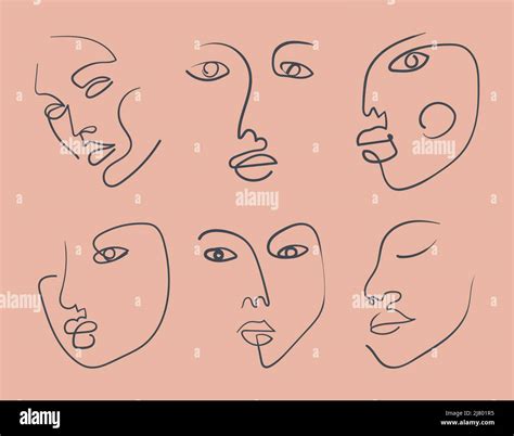 Continuous Line Drawing Of Doodle Faces Stock Vector Image And Art Alamy