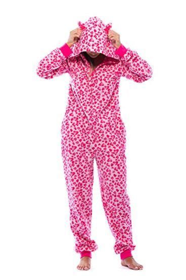 Amazon Adult Onesie With Animal Prints Pajamas One Piece With Hood Pink