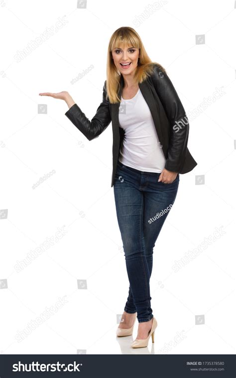 Young Woman Unbuttoned Black Tail Jacket Stock Photo 1735378580