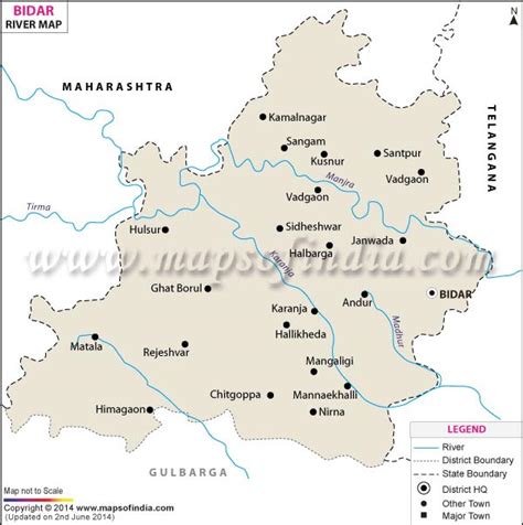 There are seven river systems in karnataka, namely kaveri, krishna, godavari, palar, south pennar. Bidar River Map
