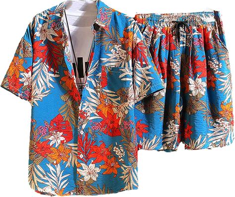 Mens 2 Piece Hawaiian Shirt Beach Shorts Casual Streetwear Summer