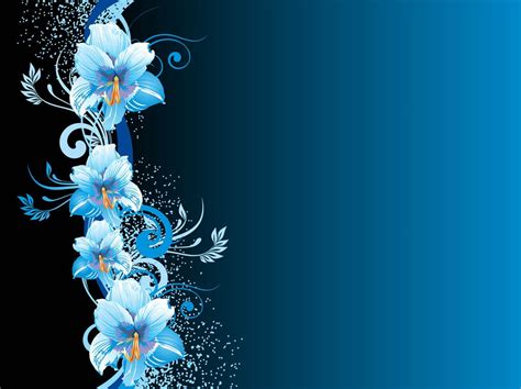 Beautiful abstract blue background with flowers and bubbles. Blue Flowers Background