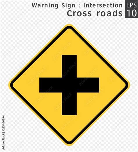 Road Sign Warning Intersections Cross Roads Vector Illustration On