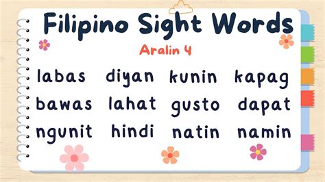 Lesson 4 Filipino Sight Words Practice Reading Mga Karaniwang