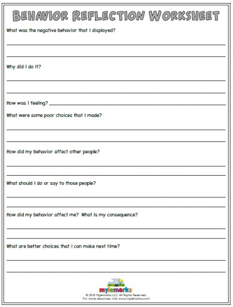 Behavior Worksheets For Adults