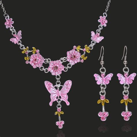Necklaces Earrings Butterfly Jewelry Set Elegant Acrylic Crystal