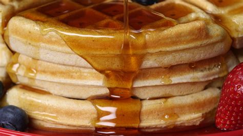 Picture Of Pouring Maple Syrup On Waffles Free Stock Photo