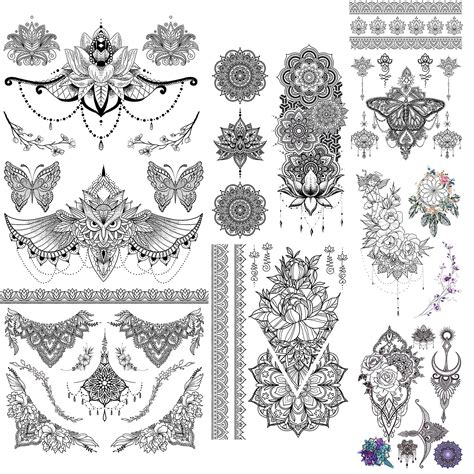 buy glaryyears black lace temporary tattoo for women girls 60 patterns 8 pack fake mandara
