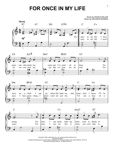 For Once In My Life Sheet Music Stevie Wonder Easy Piano