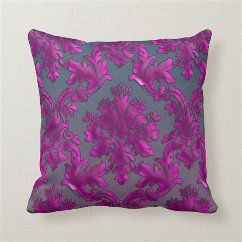 Midnight Fuchsia Damask Throw Pillow