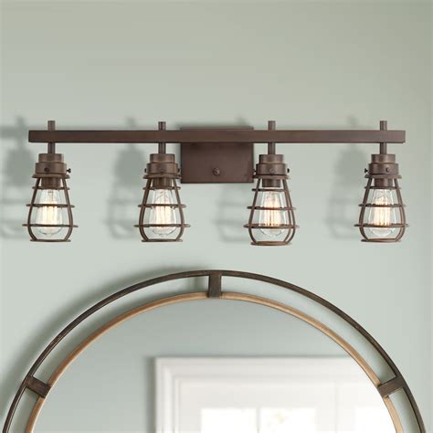 Franklin Iron Works Industrial Rustic Wall Light Led Oiled Bronze Cage