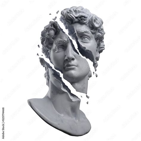 Abstract Illustration From D Rendering Of A White Marble Bust Of Male