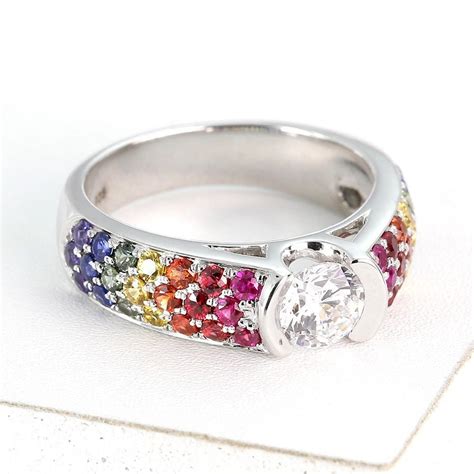 Unisex Lgbt Rainbow Pride Ring Same Sex Wedding Moissanite Etsy