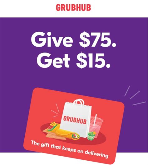 Place your order for $2,000* worth or more of grubhub gift cards or egift cards today. (EXPIRED) Buy $75 Grubhub Gift Card & Get $15 Promo Card ...
