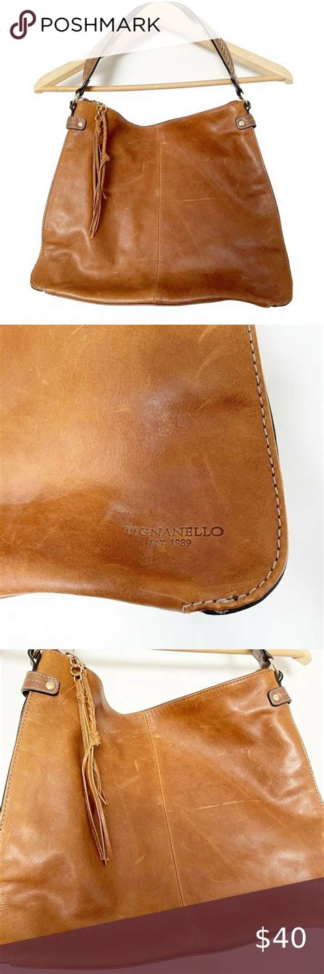 Tignanello Womens Large Brown Leather Shoulder Hobo Tote Handbag