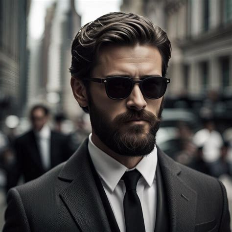Premium Photo A Young Hipster Man In Black Suit Black Beard And