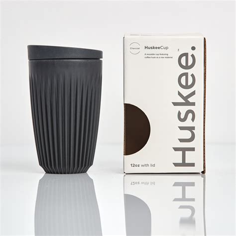 Huskee Cup And Lid 12oz Charcoal Firebat Coffee Roasters