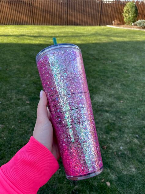 Pink Glitter Starbucks Tumbler Personalized Starbucks Snow Etsy