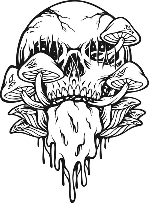 Psychedelic Horror Magic Mushrooms Skull Head Outline 17266544 Vector