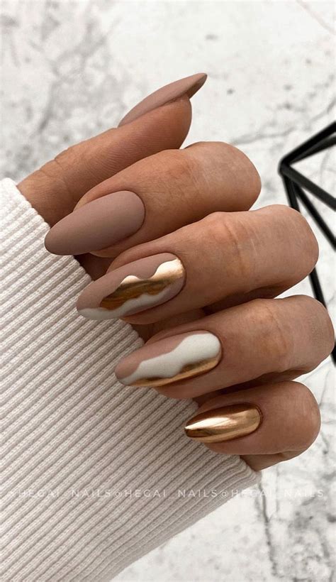Creative Pretty Nail Trends 2021 Nude And Metallic Nails