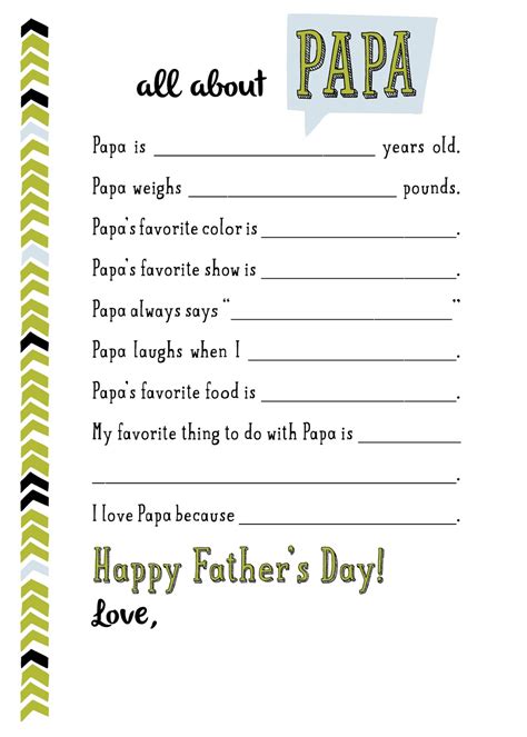 All About Papa Printable Free