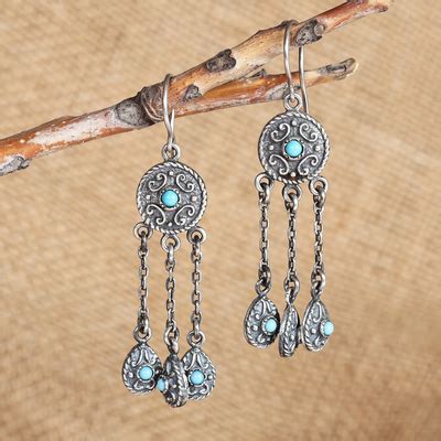Classic Reconstituted Turquoise Chandelier Earrings Palatial Serenade