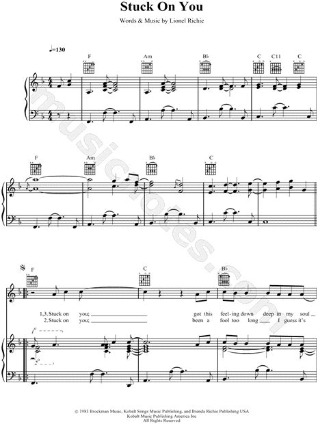 Lionel richie stuck on you submitted by: Lionel Richie "Stuck on You" Sheet Music in F Major ...