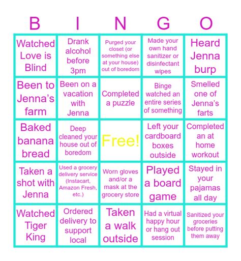 Jennas Quarantine Bingo Bash Bingo Card