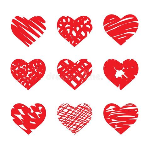 Vector Set Of Hand Drawn Hearts Red Color Stock Vector Illustration