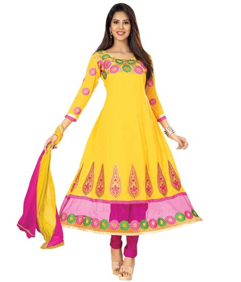 Riti Riwaz Yellow Embroidered Faux Georgette Semi Stitched Anarkali Dress Material Buy Riti