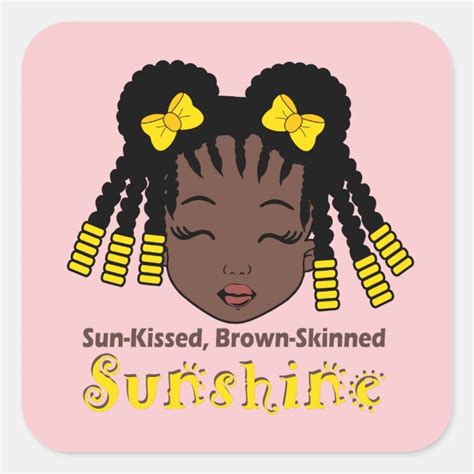 Sun Kissed Brown Skinned Sunshine Black Girl Pink Square Sticker