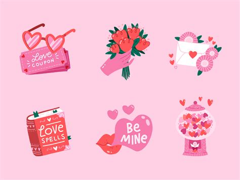 Stickers For Valentines Day By Lilla Bardenova On Dribbble Valentines Illustration Cute