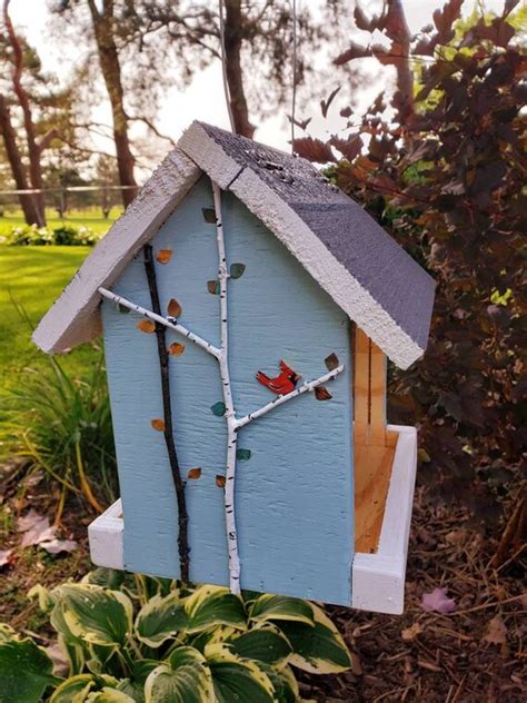 Colorful Handmade Wood Bird Feeder Hand Painted Birds And Etsy