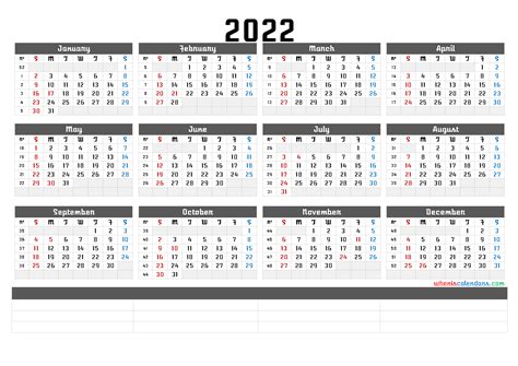 2022 Free Printable Yearly Calendar With Week Numbers 6 Templates