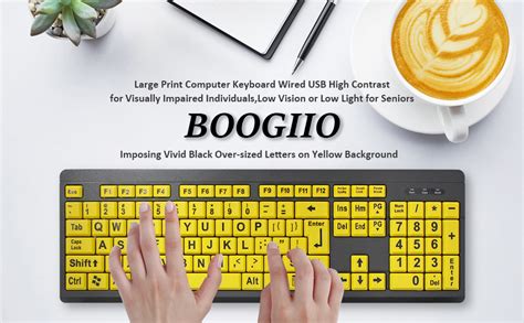 Boogiio Large Print Computer Keyboard Wired Usb High Contrast Keyboard