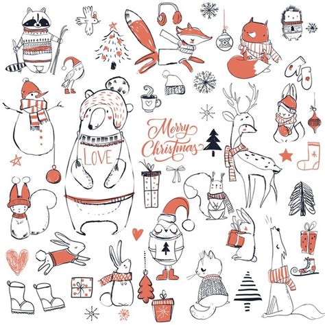 Premium Vector Set With Cute Christmas Animals Vector Illustration