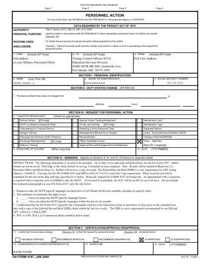 Army Form 4187 Fillable Printable Forms Free Online
